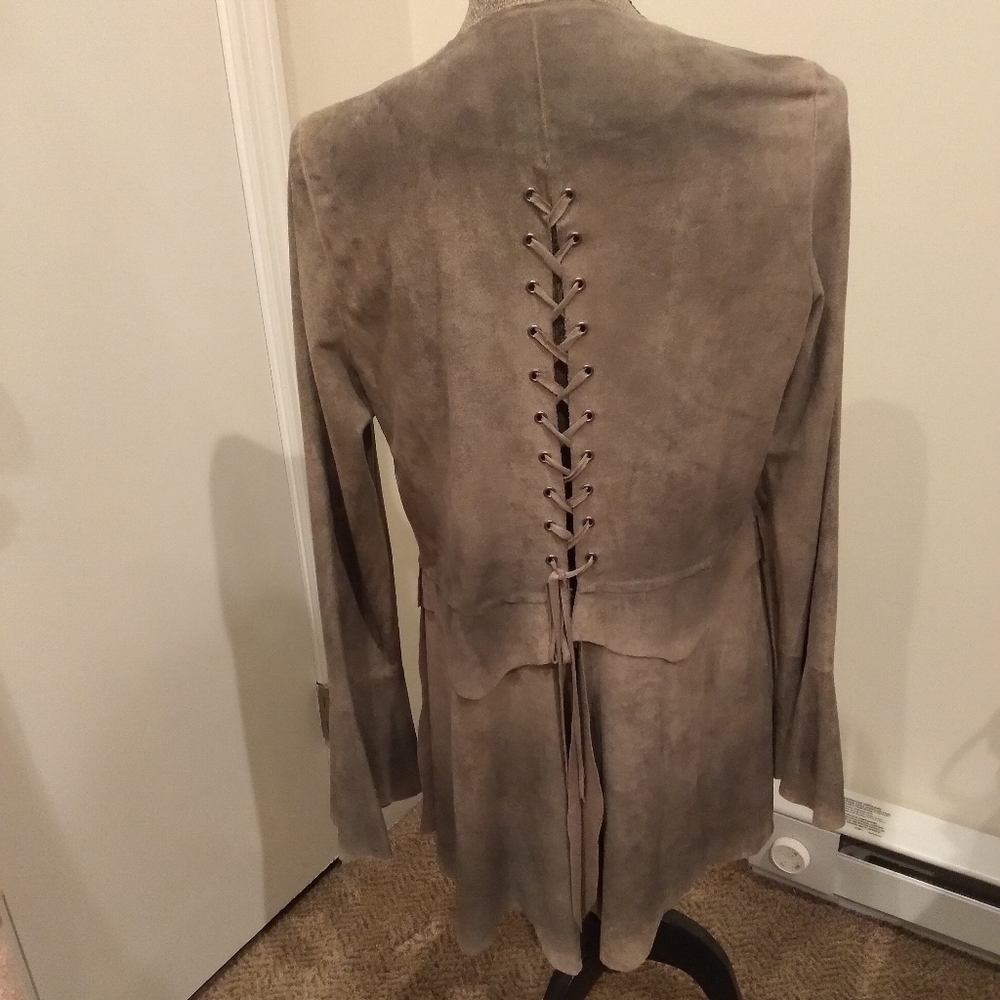 Open soft suede like material cardigan